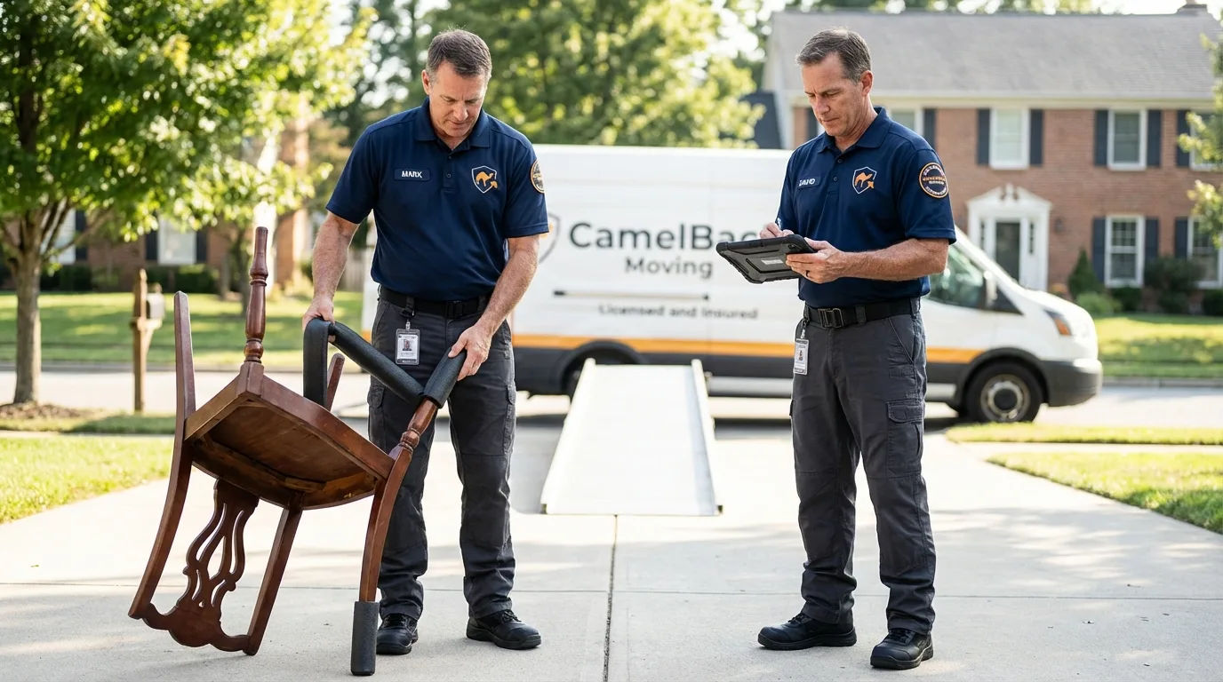 Movers inspecting furniture for damage prevention before loading in Princess Anne, MD